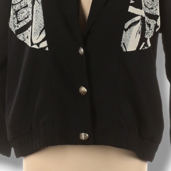 Vintage Matches Blazer Jacket Size 8 Black Oversized Elastic Waist Shoulder Pads - Picture 7 of 9